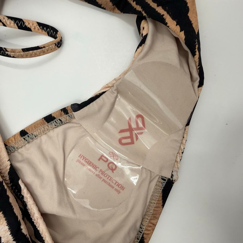 PQ Swim Bikini Bottom SZ Small NWT Cleo Link TieSide Teeny Tiger Print Gold Ring - Picture 15 of 16